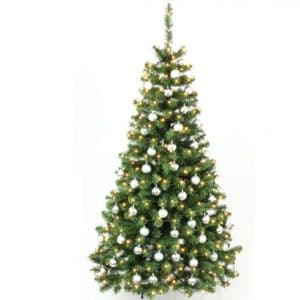 Juletræ 210 cm med LED lys og sølv kugler