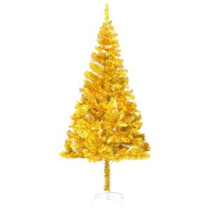 vidaXL kunstigt juletræ med fod 180 cm PET guldfarvet