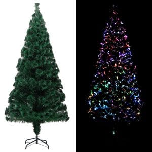vidaXL kunstigt juletræ med fod 210 cm fiberoptik grøn
