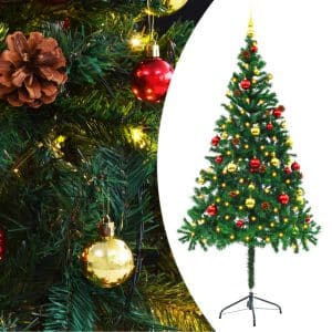 vidaXL kunstigt juletræ dekoreret med kugler og LED'er 180 cm grøn