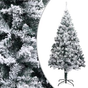 vidaXL kunstigt juletræ med puddersne 180 cm PVC grøn