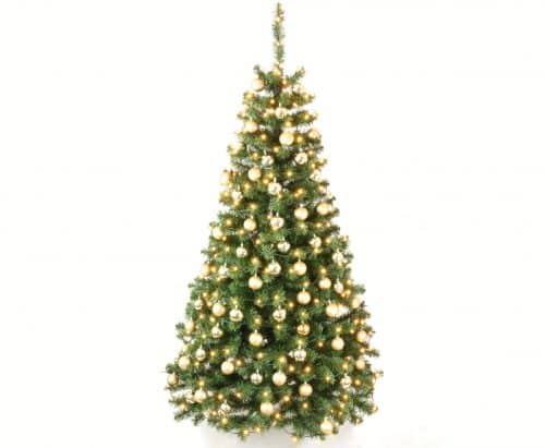 Juletræ 180 cm med LED lys og kugler guld