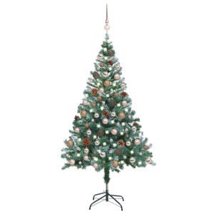 Juletræ Med Rimfrost Led-Lys + Kuglesæt Og Grankogler 150 Cm