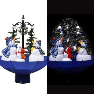 Juletræ Med Snefald Paraplyfod 75 Cm Pvc Blå
