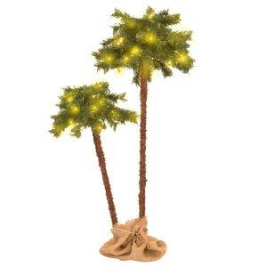 Kunstigt Dobbelt Palmetræ Med Led-Lys 105 Cm + 180 Cm