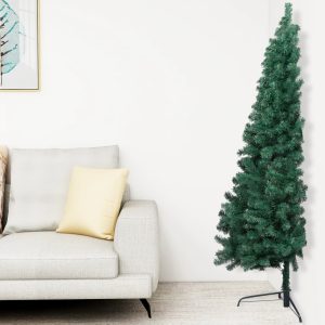 Kunstigt Halvt Juletræ Med Fod 210 Cm Pvc Grøn