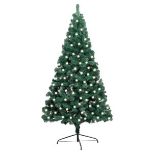 Kunstigt Halvt Juletræ Med Led-Lys Og Fod 120 Cm Pvc Grøn