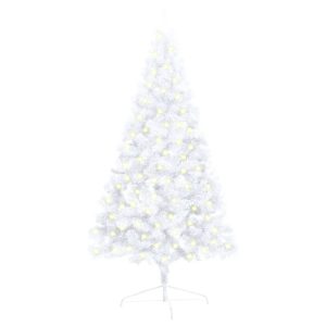 Kunstigt Halvt Juletræ Med Led-Lys Og Fod 120 Cm Pvc Hvid