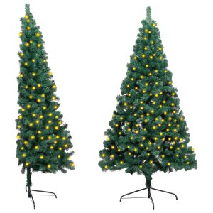 Kunstigt Halvt Juletræ Med Led-Lys Og Fod 150 Cm Pvc Grøn