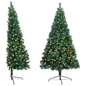 Kunstigt Halvt Juletræ Med Led-Lys Og Fod 180 Cm Pvc Grøn