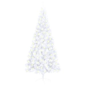 Kunstigt Halvt Juletræ Med Led-Lys Og Fod 180 Cm Pvc Hvid