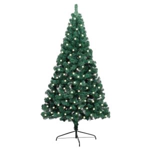 Kunstigt Halvt Juletræ Med Led-Lys Og Fod 240 Cm Pvc Grøn