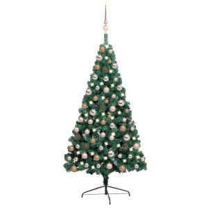 Kunstigt Halvt Juletræ Med Led-Lys Og Kuglesæt 120 Cm Grøn