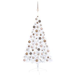 Kunstigt Halvt Juletræ Med Led-Lys Og Kuglesæt 120 Cm Hvid