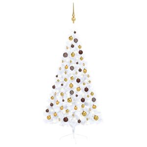 Kunstigt Halvt Juletræ Med Led-Lys Og Kuglesæt 150 Cm Hvid