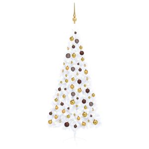 Kunstigt Halvt Juletræ Med Led-Lys Og Kuglesæt 180 Cm Hvid
