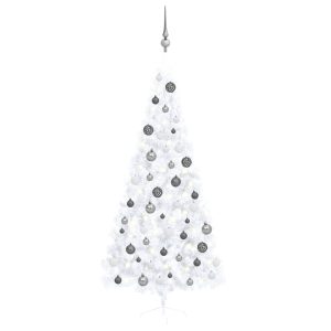 Kunstigt Halvt Juletræ Med Led-Lys Og Kuglesæt 210 Cm Hvid