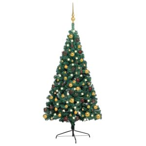 Kunstigt Halvt Juletræ Med Led-Lys Og Kuglesæt 240 Cm Grøn