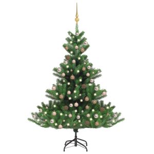 Kunstigt Juletræ Led-Lys + Julekugler 240 Cm Nordmannsgran Grøn