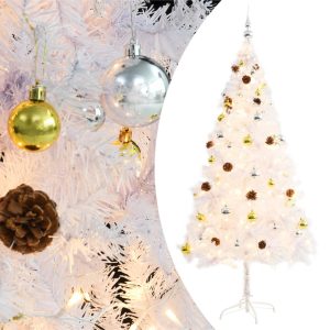 Kunstigt Juletræ Med Kugler Og Led-Lys 180 Cm Hvid