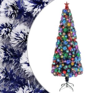 Kunstigt Juletræ Med Led-Lys 210 Cm Fiberoptisk Hvid Og Blå