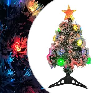Kunstigt Juletræ Med Led-Lys 64 Cm Fiberoptisk Hvid Og Blå
