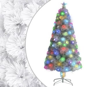 Kunstigt Juletræ Med Led-Lys Fiberoptisk 120 Cm Hvid