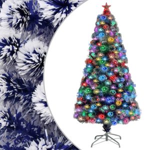 Kunstigt Juletræ Med Led-Lys Fiberoptisk 120 Cm Hvid Og Blå