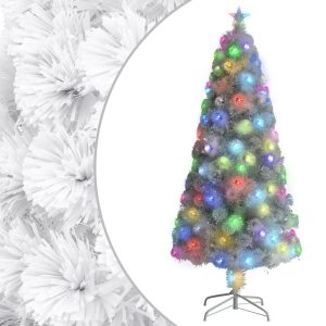 Kunstigt Juletræ Med Led-Lys Fiberoptisk 150 Cm Hvid