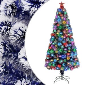 Kunstigt Juletræ Med Led-Lys Fiberoptisk 150 Cm Hvid Og Blå