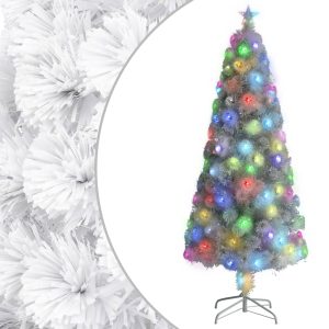 Kunstigt Juletræ Med Led-Lys Fiberoptisk 180 Cm Hvid