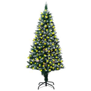 Kunstigt Juletræ Med Led-Lys Grankogler Og Sne 240 Cm