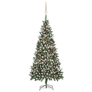 Kunstigt Juletræ Med Led-Lys + Kuglesæt Og Grankogler 210 Cm