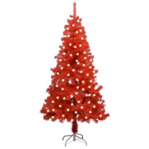 Kunstigt Juletræ Med Led-Lys Og Fod 120 Cm Pvc Rød