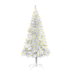 Kunstigt Juletræ Med Led-Lys Og Fod 150 Cm Pet Sølvfarvet