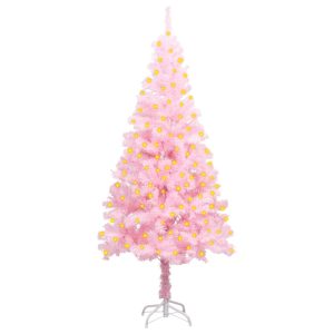 Kunstigt Juletræ Med Led-Lys Og Fod 150 Cm Pvc Lyserød