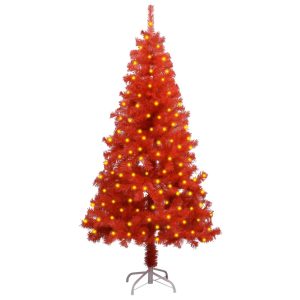 Kunstigt Juletræ Med Led-Lys Og Fod 150 Cm Pvc Rød