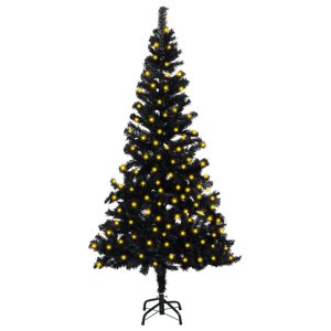 Kunstigt Juletræ Med Led-Lys Og Fod 150 Cm Pvc Sort