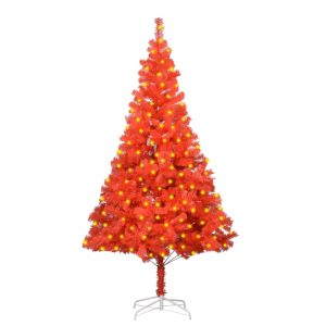 Kunstigt Juletræ Med Led-Lys Og Fod 180 Cm Pvc Rød