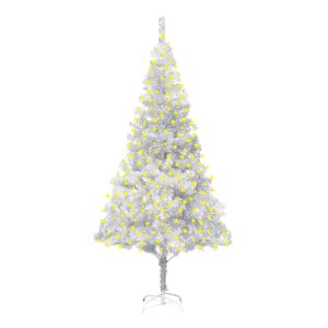 Kunstigt Juletræ Med Led-Lys Og Fod 210 Cm Pet Sølvfarvet