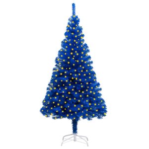 Kunstigt Juletræ Med Led-Lys Og Fod 210 Cm Pvc Blå
