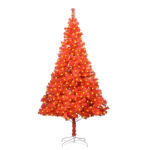 Kunstigt Juletræ Med Led-Lys Og Fod 210 Cm Pvc Rød