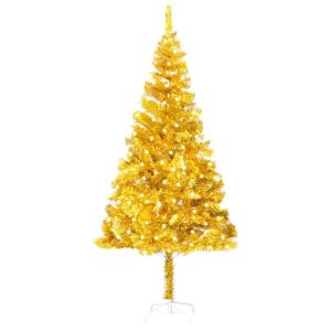 Kunstigt Juletræ Med Led-Lys Og Fod 240 Cm Pet Guldfarvet