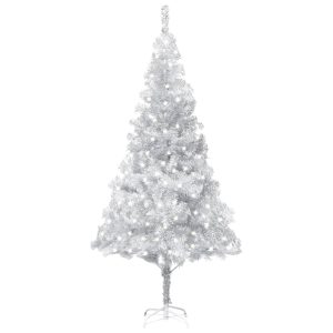 Kunstigt Juletræ Med Led-Lys Og Fod 240 Cm Pet Sølvfarvet