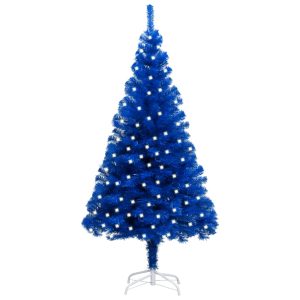 Kunstigt Juletræ Med Led-Lys Og Fod 240 Cm Pvc Blå