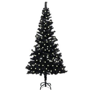 Kunstigt Juletræ Med Led-Lys Og Fod 240 Cm Pvc Sort