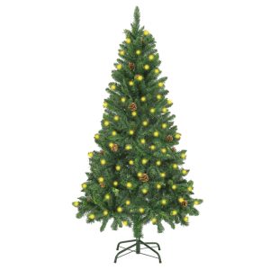 Kunstigt Juletræ Med Led-Lys Og Grankogler 150 Cm Grøn