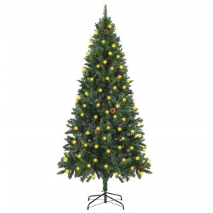 Kunstigt Juletræ Med Led-Lys Og Grankogler 180 Cm Grøn