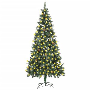 Kunstigt Juletræ Med Led-Lys Og Grankogler 210 Cm