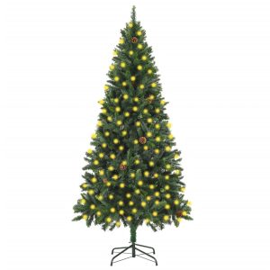 Kunstigt Juletræ Med Led-Lys Og Grankogler 210 Cm Grøn